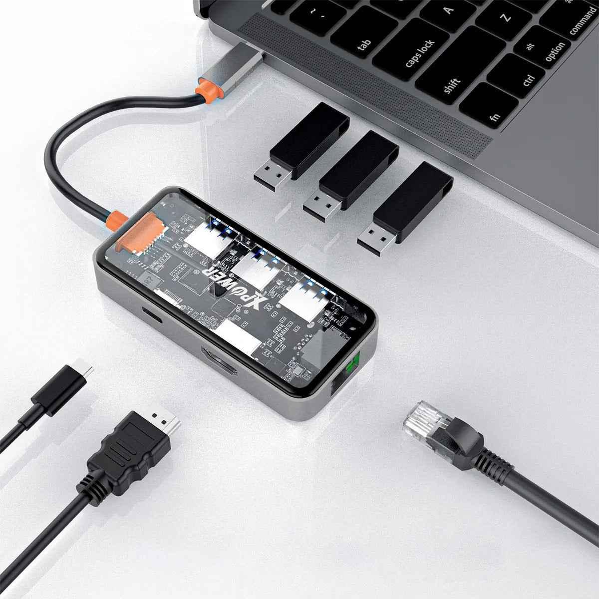 XPower HU62 6 In 1 100W PD Type-C Hub - Grey XPower HU62 6 In 1 100W PD Type-C Hub - Grey